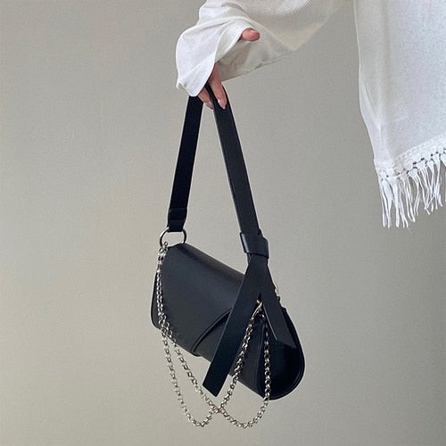 High Quality PU Leather Women Underarm Bag Fashion Black Ladies Chain Shoulder Bags Simple Design Female Tote Purse Handbags