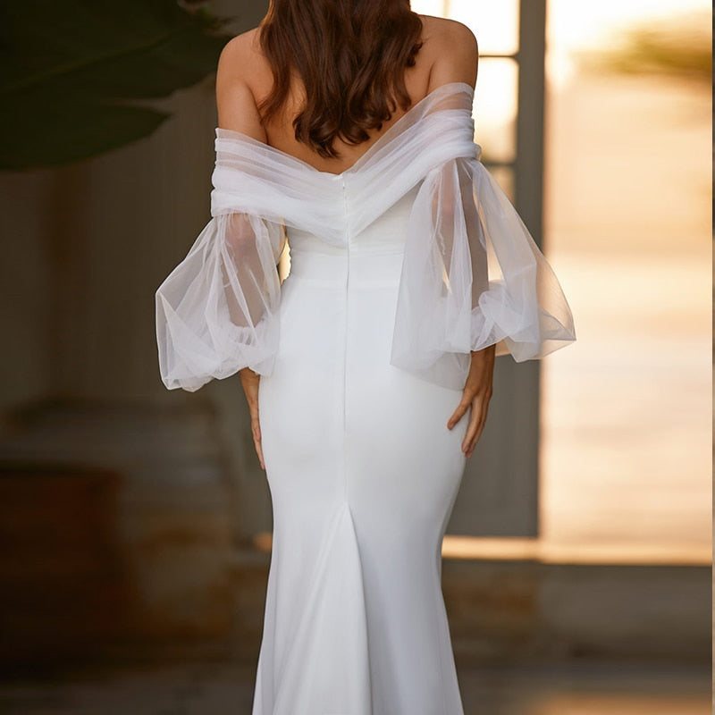 Off Shoulder White Long Voile Dress Slit Maxi Floor Length Celebrate Party Occassion Event Club Evening Gowns For Women Fashion