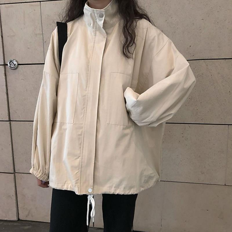 Harajuku Korean Version Loose Thin Long-Sleeved Y2K Windbreaker Sun Protection Coat Solid Color Retro Shirt Student Girl Top