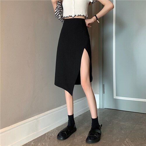 Korean Style Y2K Split Skirts Women Elegant Designer Ethos Chic Black Irregular Skirts Sexy High Street Party Skirts Summer 2022