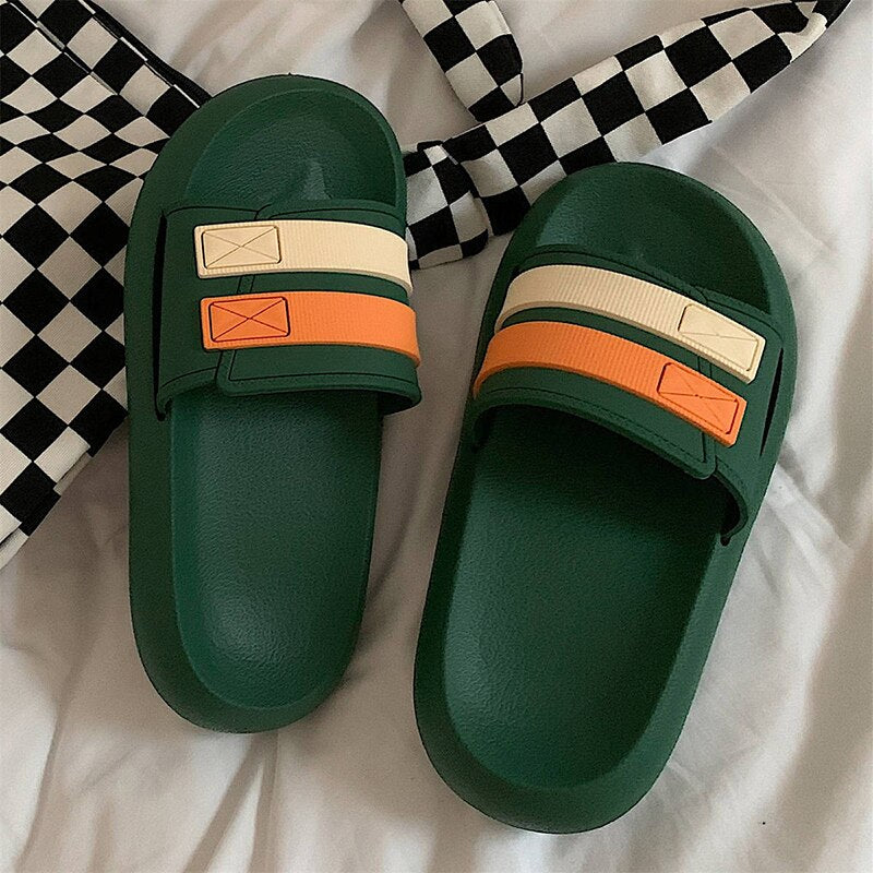 Summer New Seaside Vacation EVA Non-slip Slippers Korean Fashion Outer Wear Thick Bottom Color Matching Striped Sandals Women