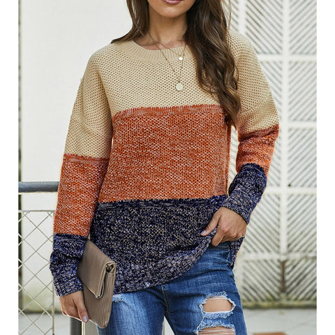Geumxl fashion spring Winter Sweater for Women Clothes 2023 O neck colour splice Pullover Long Sleeve Charm Casual Sweaters