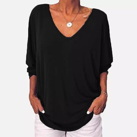 Fashsiualy  Loose 2022 Clothing 3/4 Sleeve Back Button T-shirt Top in Stock V-neck Solid Color Clothes Women Femininas