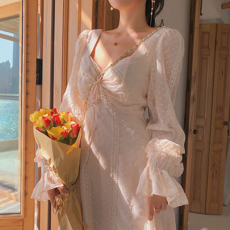 Geumxl Vintage Fairy Dress Women Elegant Designer Chiffon Dress Long Sleeve French Party Midi Dress Casual Women's Clothing Spring 2022