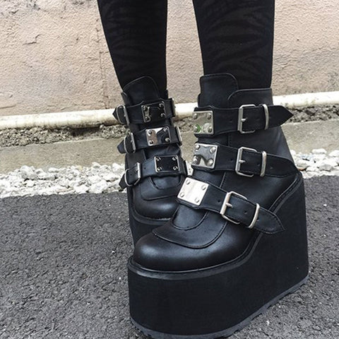 SARAIRIS Brand New Female Fashion Gothic Ankle Boots Platform Wedges High Heels Short women's Boots Punk 2022 New Shoes Woman
