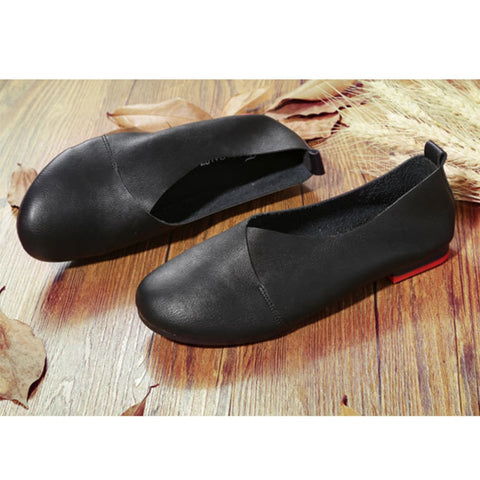 Geumxl 2023 Genuine Leather Flat Shoes Woman Hand-Sewn Leather Loafers Cowhide Flexible Spring Casual Shoes Women Flats Women Shoes