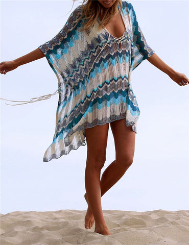Geumxl 2022 Casual V-Neck Batwing Sleeve Tassel Summer Women Tops Blouses Sexy Lace Up Side Split Women Beachwear Crochet Tunic Q828