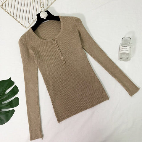 Geumxl Autumn Beadings Women's Sweater Pullover O-Neck Long Sleeve Solid Office Lady Female Jumper 2022 Winter Khaki Ladies Sweaters
