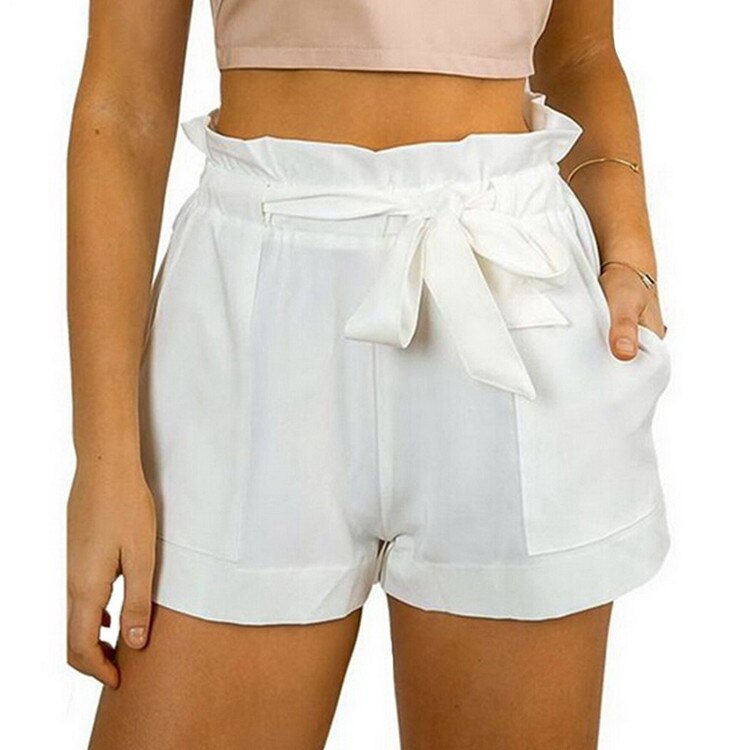 Geumxl 2023 Hot Shorts For Women Summer New High Waist Ruffles Solid Loose Casual Shorts Slim Shorts Fashion Lady Lace Up Short Pants