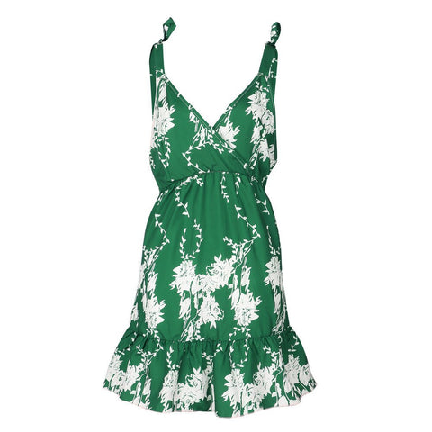 Geumxl Summer Hot Sale Green Dress Women Boho Backless Sexy Mini Dress Bohemian Printing Pleated Dresses Strapless Short Dress