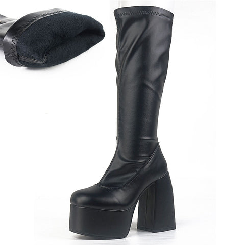 Plus Size 48 2022 Autumn New Sexy Party women's Knee High Boots Gothic Punk Chunky High Heels Platform Shoes Brand Long Boots