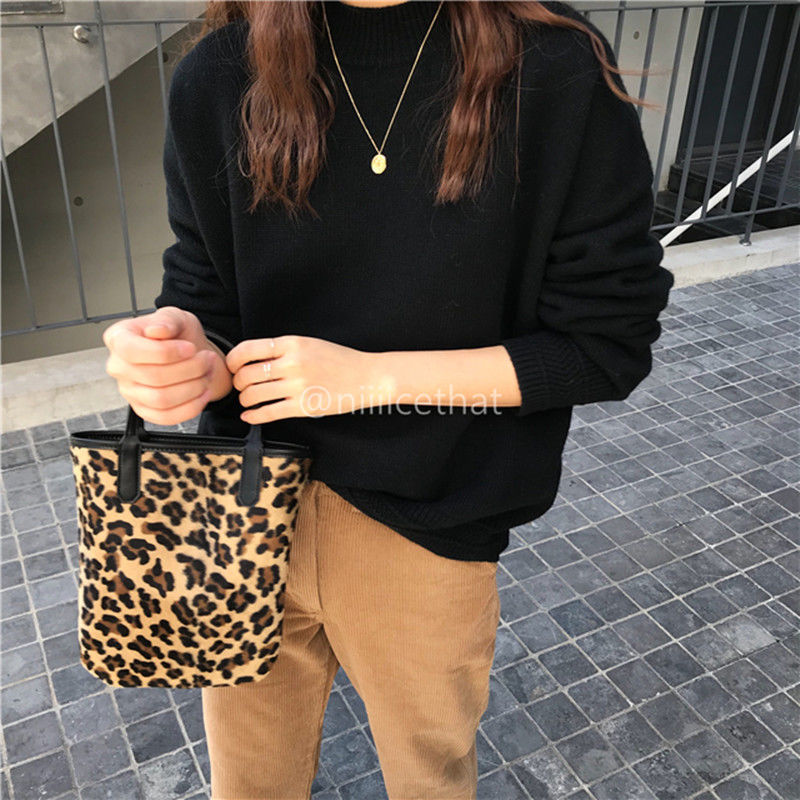 Geumxl Vintage Leopard Pattern Women Small Shoulder Bag Fashion Plush Ladies Purse Handbags Portable Female Daily Messenger Bags