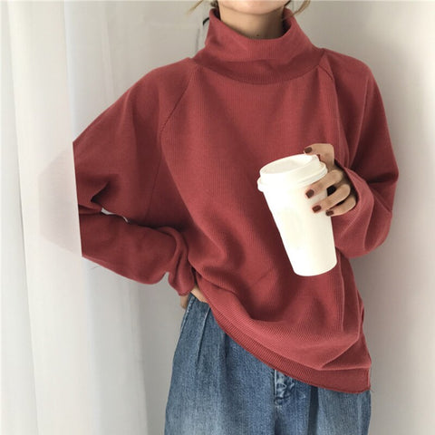 Geumxl Women Knitted Turtleneck New Sweater 2022 Autumn Winter Casual Loose Jumpers Female Long Batwing Sleeve Streetwear Pullovers
