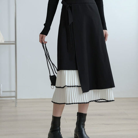 Geumxl Black Patchwork Y2k Skirts Women Elegant Long High-Waisted Skirt Female Fashion Japanese Harajuku Streetwear Women's Skirt 2022