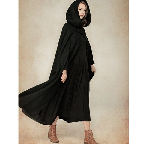 Geumxl Womens Solid Cloak Woman Cape Hooded Long Fashion Coat Cosplay Party Sleeveless Winter Cardigan Halloween Festival Overcoats