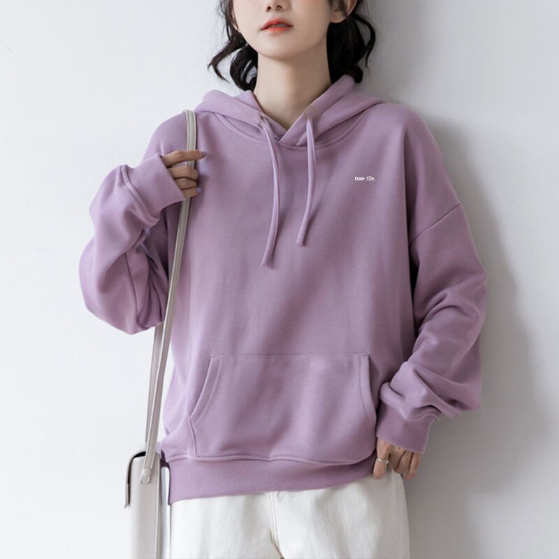 Letter Print Hoodies Women Long Sleeve Hooded Front Pockets Loose Thicken Soft Comfortable Simple Harajuku Teens All-match Chic