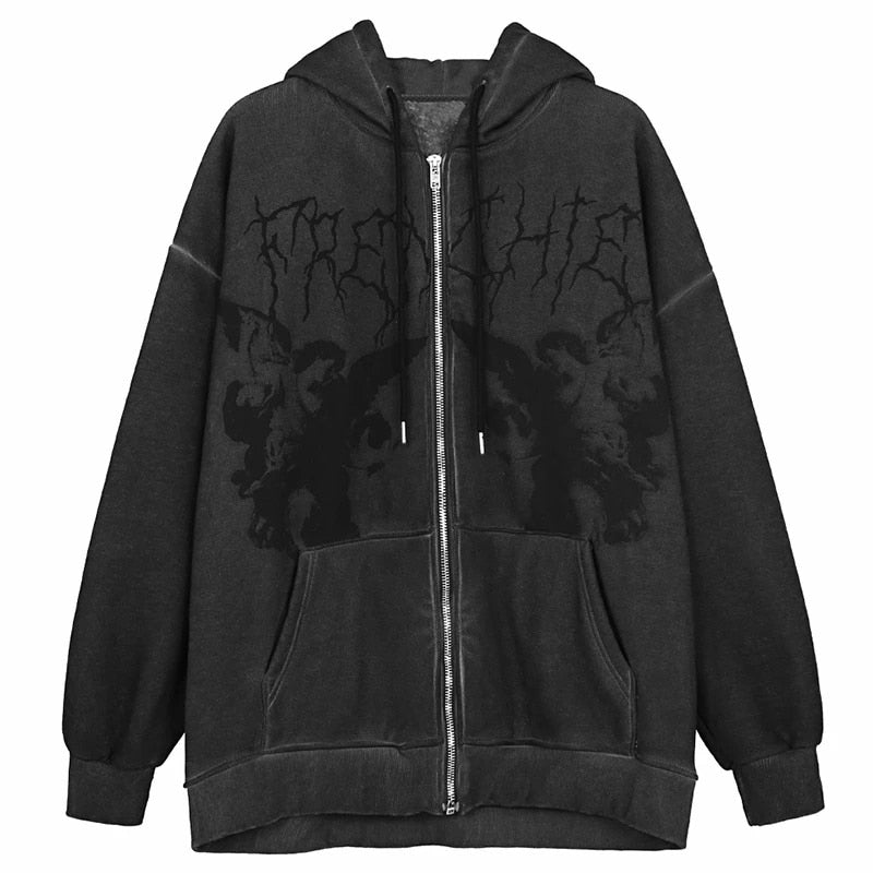 Geumxl Y2K Gothic Sweatshirt Oversized Hoodie Women Autumn Zip Up Long Sleeve Coat Top Female 90S Vintage E-Harajuku Grunge Clothes