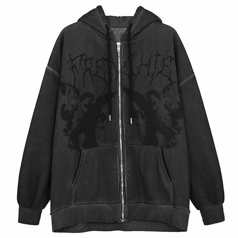 Geumxl Y2K Gothic Sweatshirt Oversized Hoodie Women Autumn Zip Up Long Sleeve Coat Top Female 90S Vintage E-Harajuku Grunge Clothes