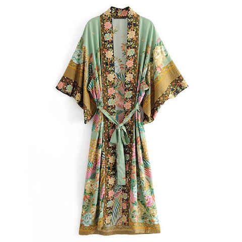 Geumxl 2022 Printed Summer Beach Wear Clothing Long Kimono Autumn Plus Size Tunic Women Tops Self Belted Wrap Coat A155