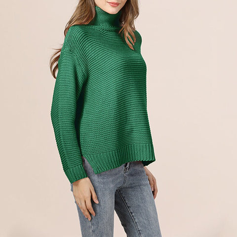 Geumxl Turtleneck Knitted Women's Sweater Long Sleeve Casual Autumn Winter Warm Office Jumper Female 2022 New Green Khaki Gray Lady Top