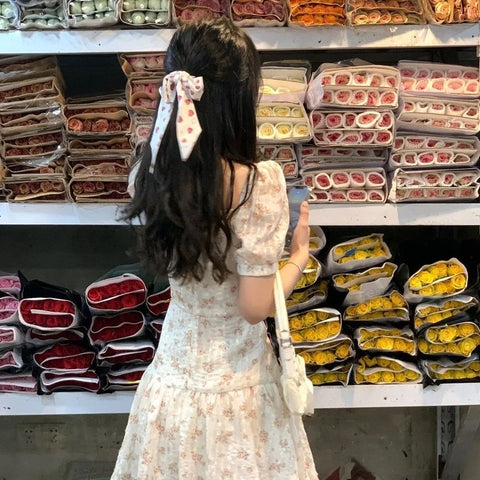 Summer Elegant Kawaii Floral Dress Women Print Korean Sweet Cute Party Mini Dress Puff Sleeve Pretty Fairy Summer Sundress 2022