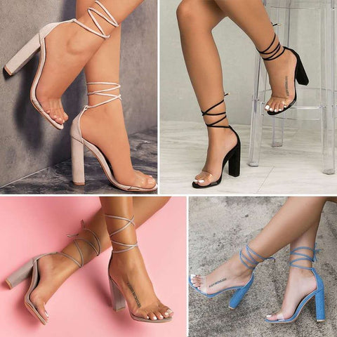 Summer Women Thin High Heels Shoes Sandals Transparent Gladiator Ankle Strap Sexy Pump Female Party Wedding Ladies Plus Size