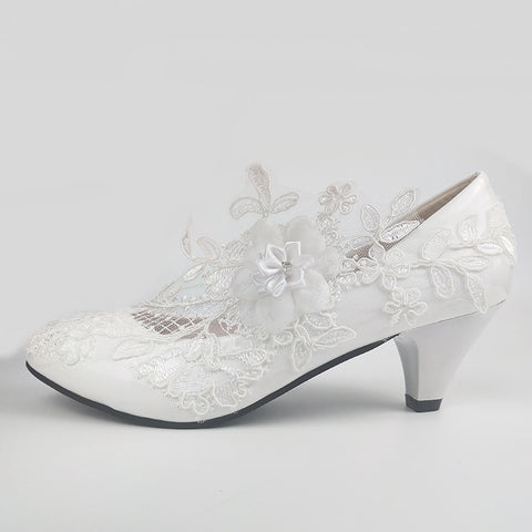 Geumxl White Flower Pumps New Arrival Womens Wedding Shoes Bride High Heels Platform Shoes For Woman Ladies Party Dress Shoes