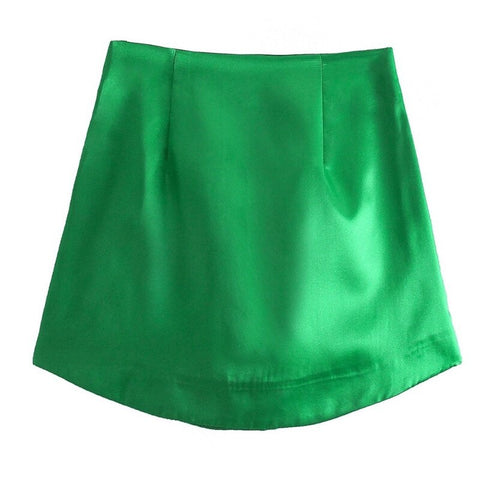 Geumxl 2023 Sexy High Waist Green Satin Skirt Like Silk Summer Women Bodycon Mini Skirts