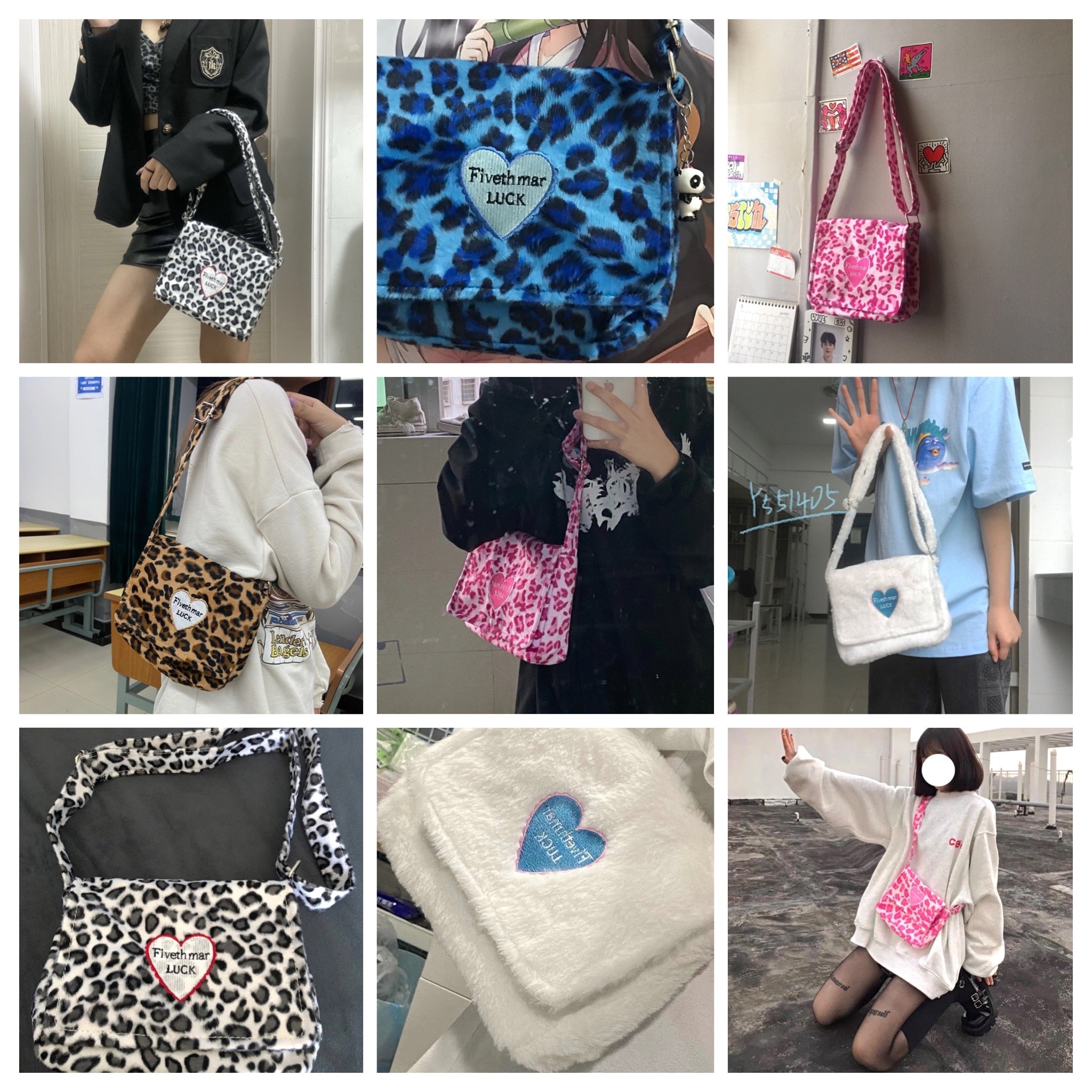 Geumxl Fashion Faux Fur Women Messenger Bags Soft Plush Ladies Shoulder Bag Vintage Leopard Female Clutch Purse Winter Warm Handbags