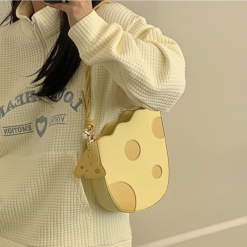 Geumxl Back to School Fashion Lovely Cheese Shape Women Shoulder Bag Yellow Pu Leather Girls Underarm Bags Female High Quality Cute Purse Handbags