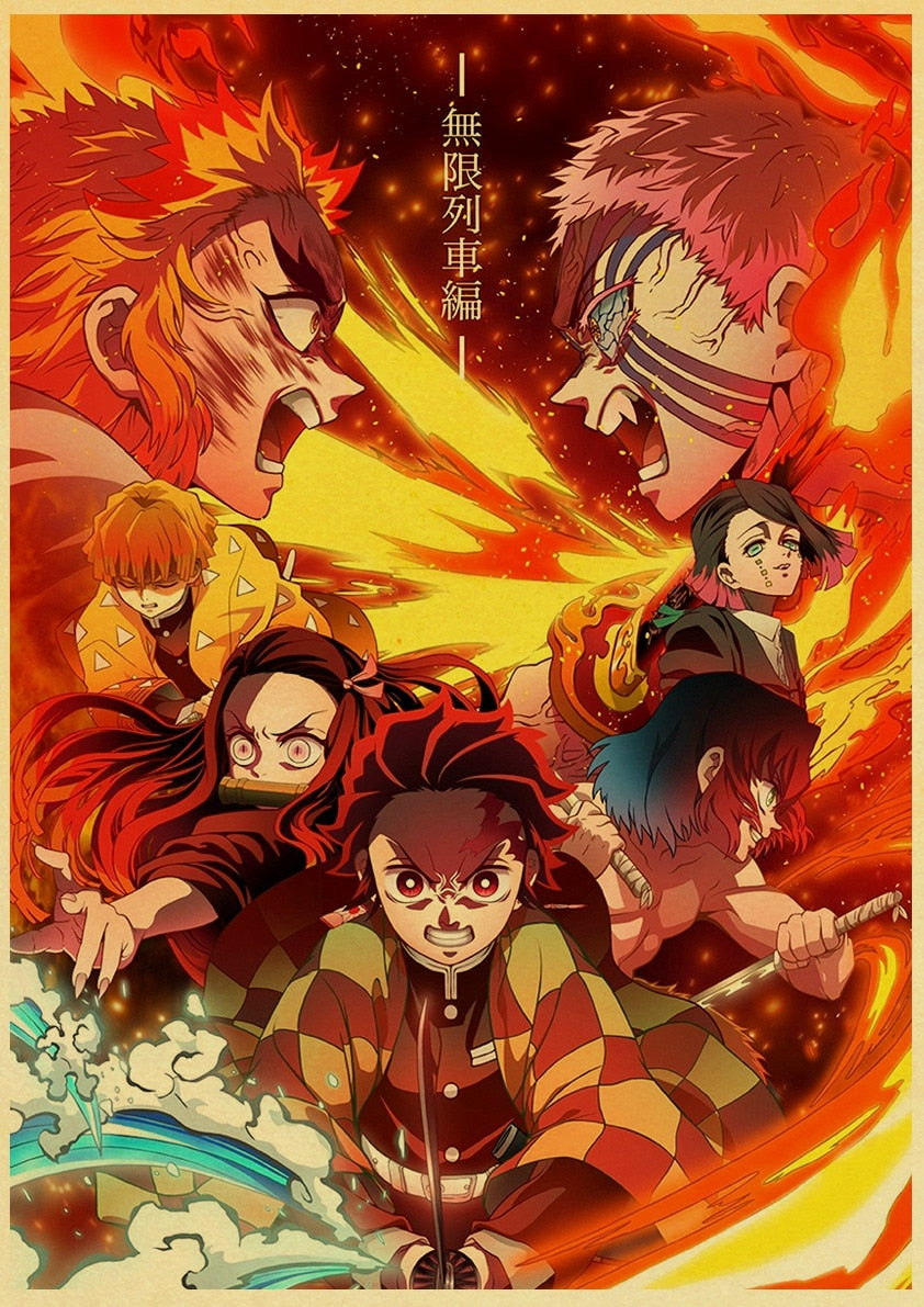 Geumxl Japanese Comic Movie Demon Slayer Mugen Train Anime Poster Kimetsu no Yaiba : Mugen Ressha-hen Art Painting Wall Stickers