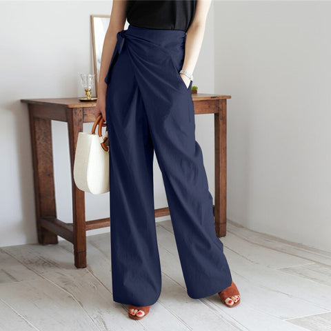 Geumxl Vintage Cotton Long Pants Women Casual High Waist Trouser 2023 Fashion Ladies Office Solid Wide-Leg Pantalon Female Slack