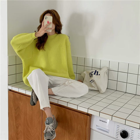 Geumxl Casual Soft Sweater Women Autumn Winter Vintage Warm Oversized Pullovers Ladies Casual Knitwear Solid Female Jumpers 7Color