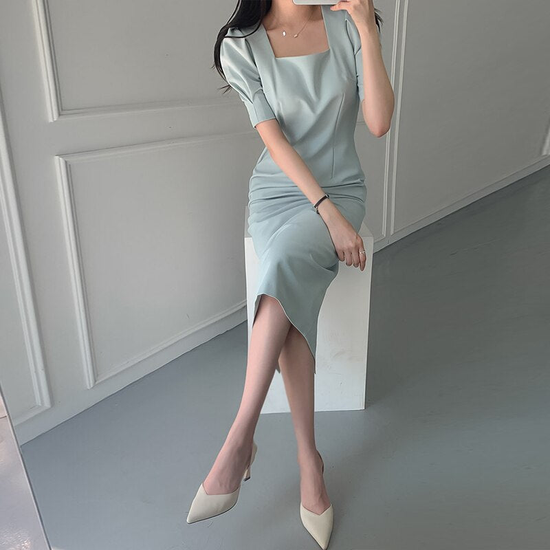 Geumxl Vintage Dresses For Women Party Elegant Square Collar Vestidos Bodycon Work Office Lady Female Woman Dress Clothes Summer 2023