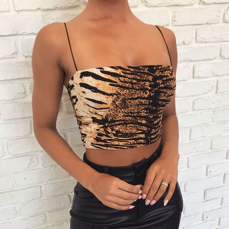 Leopard Sexy Spaghetti Strap Camis Tiger Printed Crop Top Sleeveless Casual Party Club Streetwear Summer Tee Top 2022