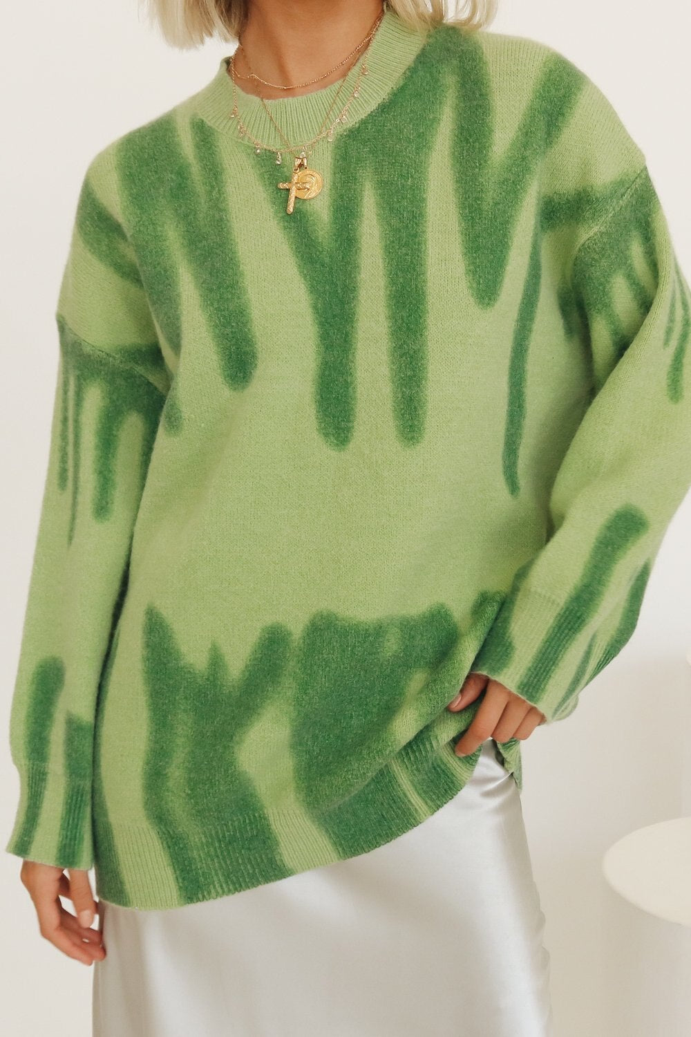 Geumxl Casual Green Pullovers Sweater Women Top 2023 Vintage Winter O-Neck Loose Long Sweaters Warm Lazy Oversized Outerwear