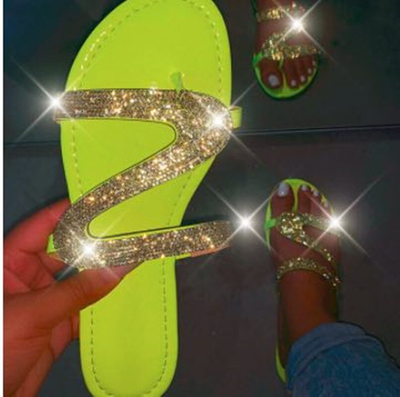 Geumxl Women Summer Flat Bling Slippers Transparent Platform Shoes Female Flip Flops Sandals Outdoor Beach Ladies Slides Plus Size 43