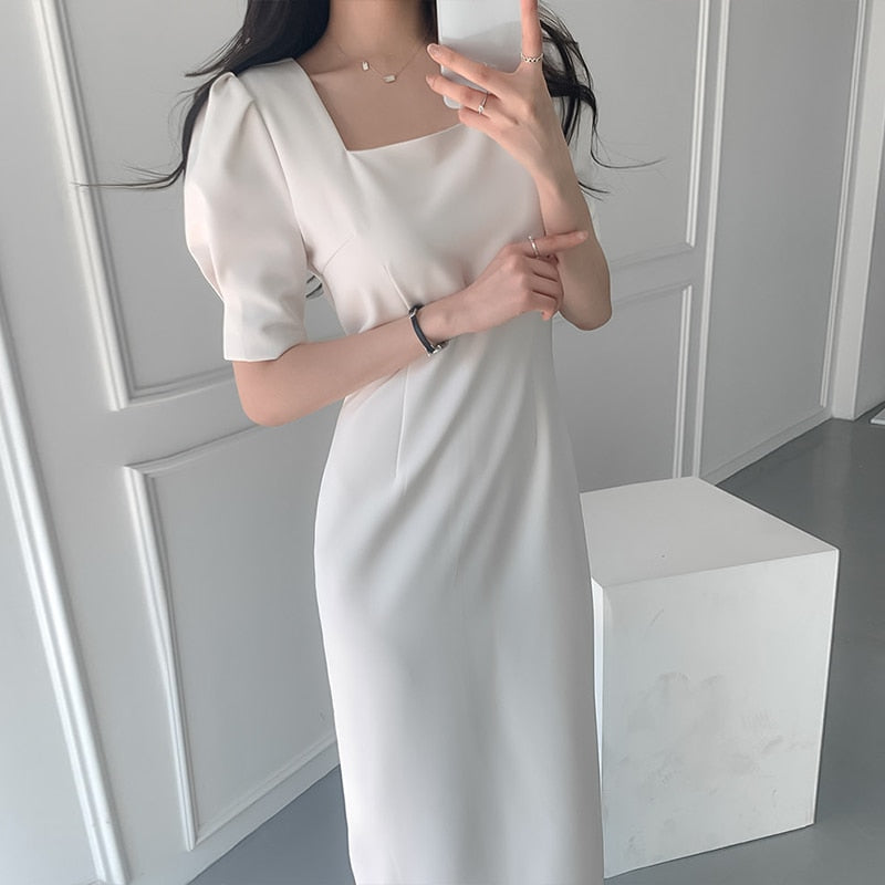 Geumxl Vintage Dresses For Women Party Elegant Square Collar Vestidos Bodycon Work Office Lady Female Woman Dress Clothes Summer 2023
