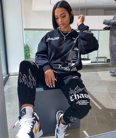 Geumxl 2 Piece Set Women Tracksuit Female White Black Tops And Pants Women Matching Sets Outfits Sweatsuit