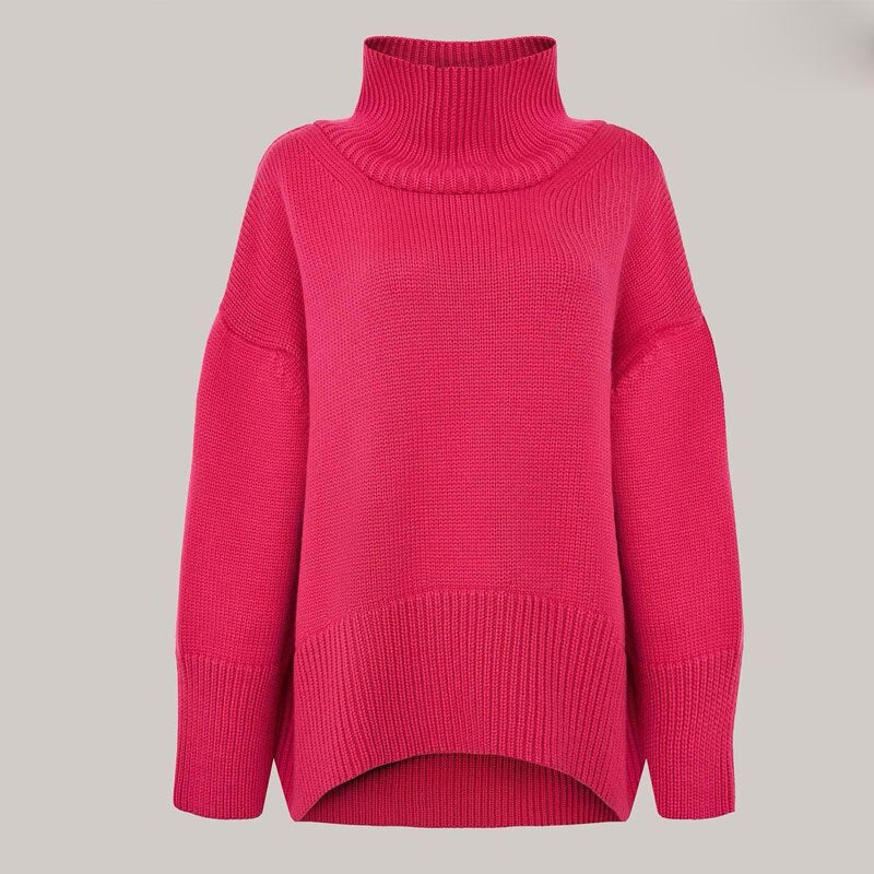 Long Batwing Sleeve Women's Knit Sweater Turtleneck Oversize Loose Autumn Solid Female Jumper Pullover 2021 Casual Ladies Top