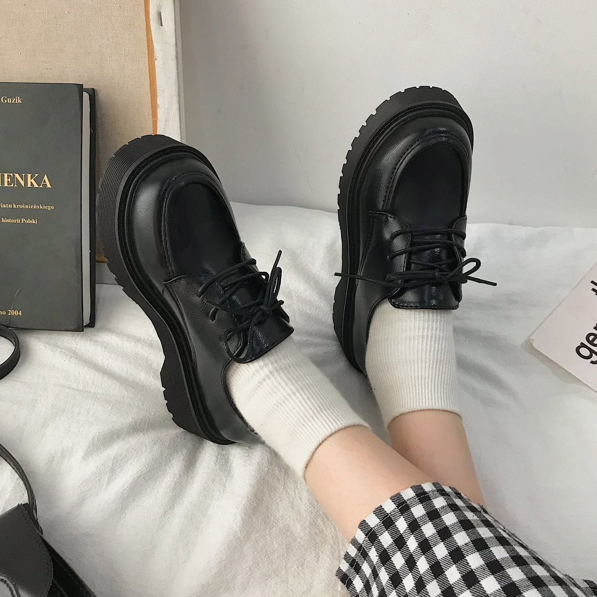 Geumxl- Japanese School Uniform Jk Student Shoes Girls Women Kawaii Lolita Soft Sister Round Toe Platform Low Heel Shoes Mary Jane Shoes