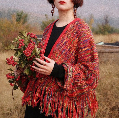 hand knitted long sleeve loose sweater Cardigan women vintage pull rainbow atumn winter warm crop top sweaters jumper