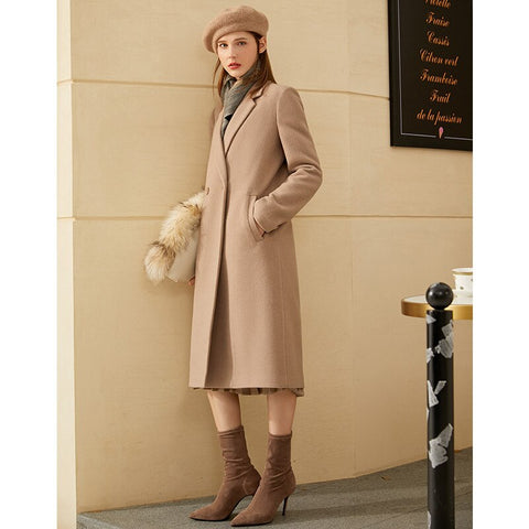 Geumxl Minimalism Winter Woolen Coat For Women Elegant Lapel Long Jacket Lady Wool Overcoat Solid Thick Female Outwear 12041000