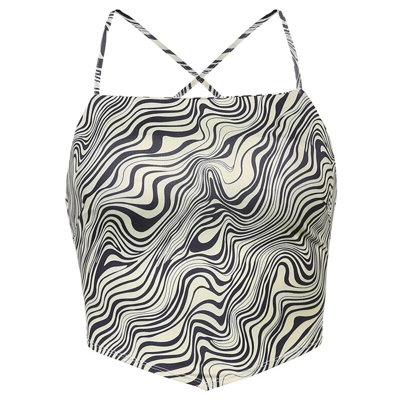 Sexy Zebra Print Bandage Halter Crop Top Women Vintage Backless Party Beach Camisole Summer Tube Vest Clubwear 2022 Iamhotty