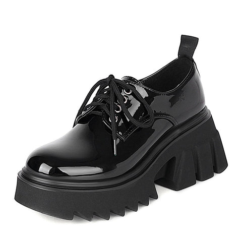 Geumxl 2023 Spring Women Single Shoes Round Toe Lace-Up Female Pumps Platform Gothic Style High Heel Lady Shoes Plus Size 35-43