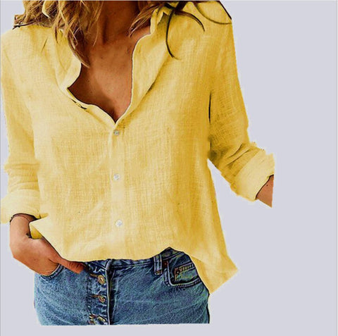 Loose Shirts women 2022 summer Oversized Tops pure color casual loose long-sleeved linen shirt in stock