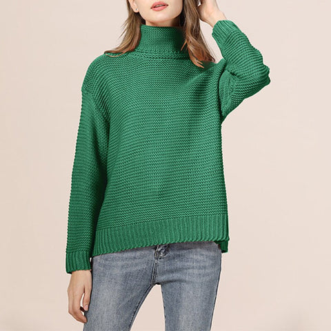 Geumxl Turtleneck Knitted Women's Sweater Long Sleeve Casual Autumn Winter Warm Office Jumper Female 2022 New Green Khaki Gray Lady Top