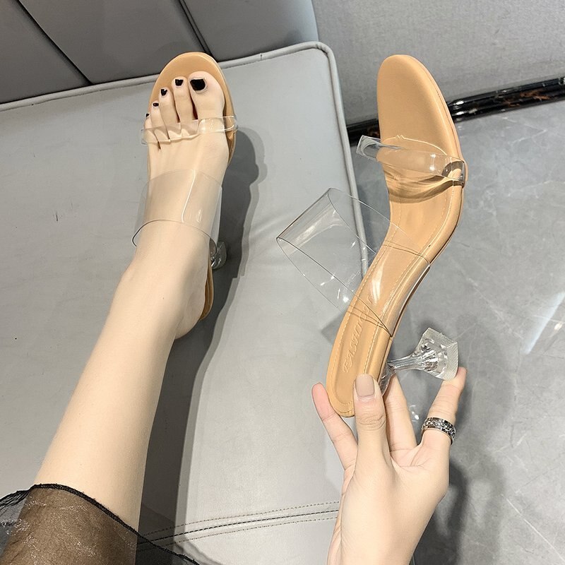 Geumxl 2023 New Women Sandals PVC Jelly Crystal Heel Transparent Women Sexy Clear High Heels Summer Sandals Pumps Shoes Size