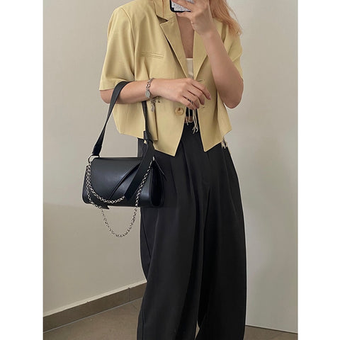 High Quality PU Leather Women Underarm Bag Fashion Black Ladies Chain Shoulder Bags Simple Design Female Tote Purse Handbags