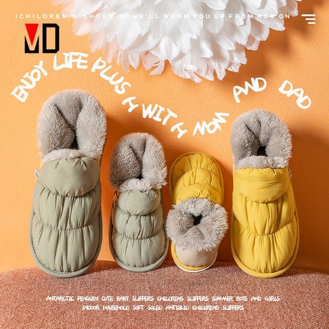 Geumxl Christmas Gift Mo Dou 2022 New Warm Winter Slippers Plush Flat Waterproof Women Shoes Couples Home Indoor Outdoor Soft Cozy Quality EVA Design